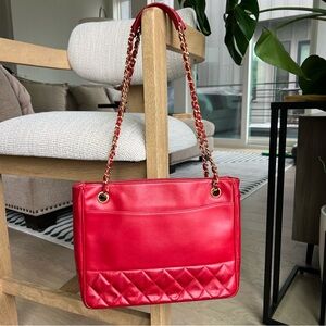 Vintage Chanel Quilted CC Tote in Red